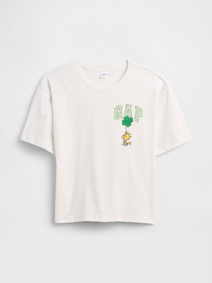 Beyaz Peanuts Oversized Bisiklet Yaka T-shirt