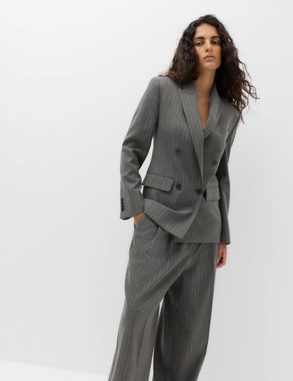 Yün Karışımlı Çizgili Çift Düğmeli Blazer