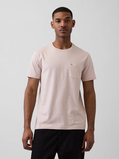 Açık Pembe Organik Pamuk Cepli T-shirt