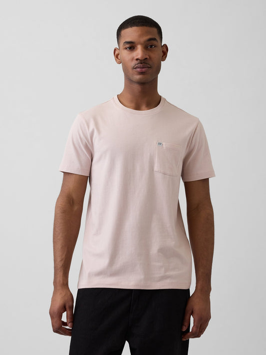 Açık Pembe Organik Pamuk Cepli T-shirt