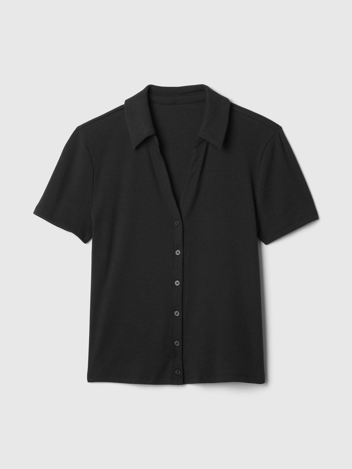 Siyah Modern Rib Düğmeli Polo Yaka T-shirt