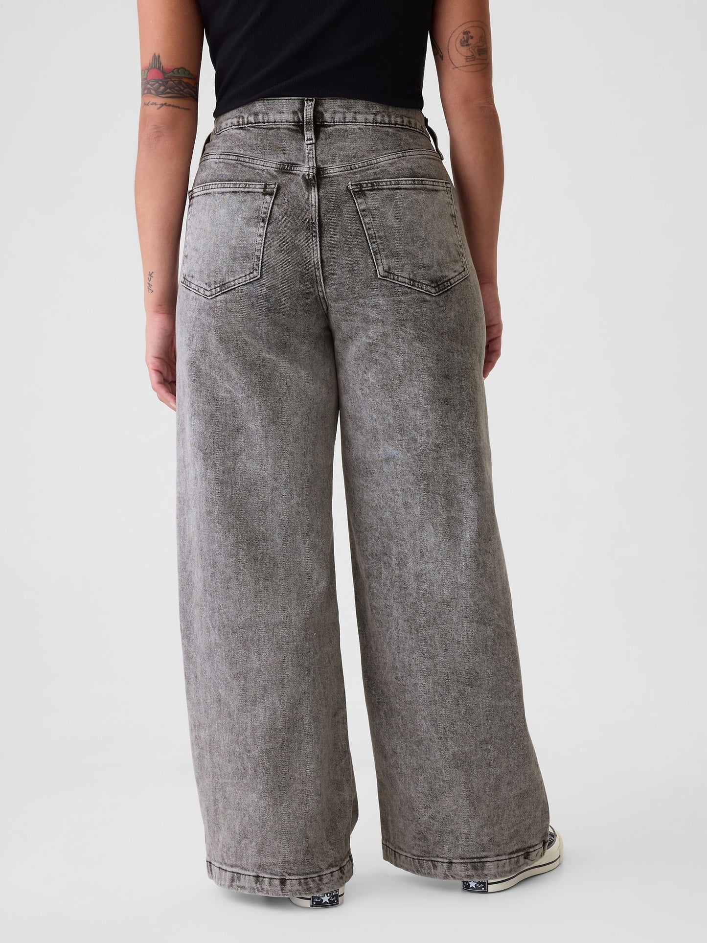 Siyah High Rise Stride Wide-leg Jean Pantolon