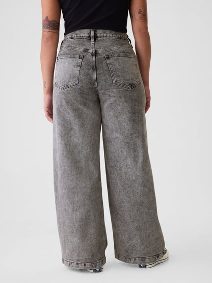 Siyah High Rise Stride Wide-leg Jean Pantolon