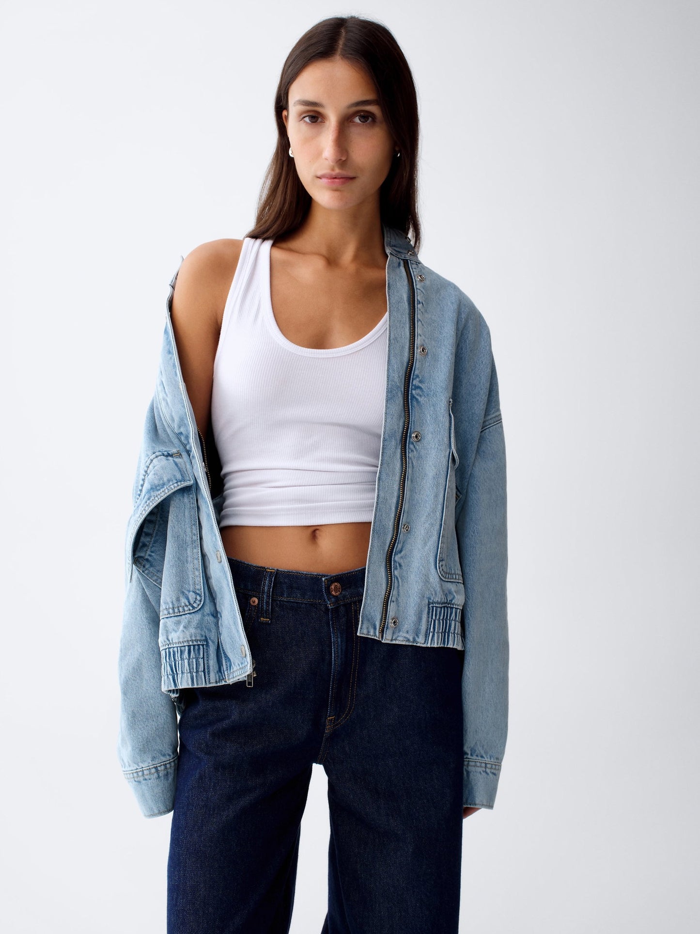 Açık Mavi Oversized Denim Bomber Ceket