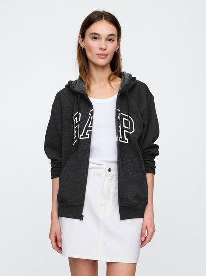 Koyu Gri Gap Logo Relaxed Fleece Fermuarlı Sweatshirt