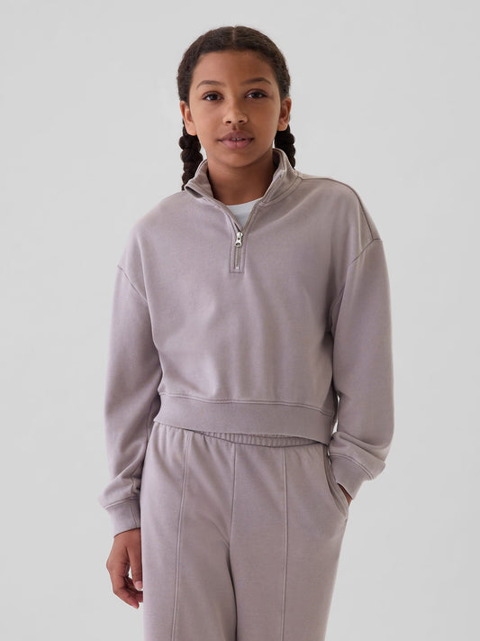 Lila Vintage Soft Yarım Fermuarlı Crop Pullover Sweatshirt