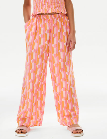 Saf Pamuklu Desenli Wide Leg Pantolon (6-16 Yaş)