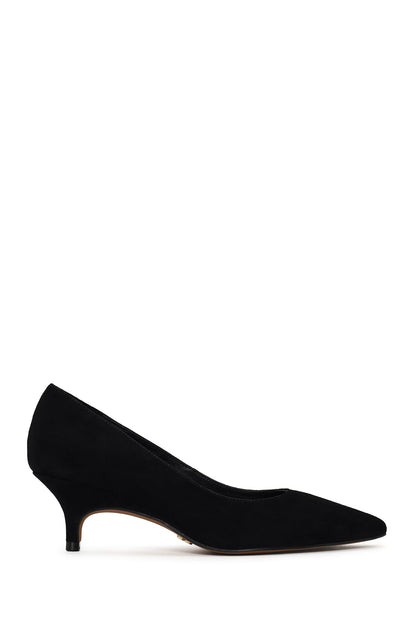 Kadın Siyah Kısa Ince Topuklu Süet Deri Stiletto