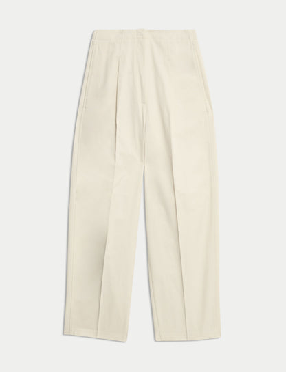 Saf Pamuklu Twill Barrel Leg Pantolon