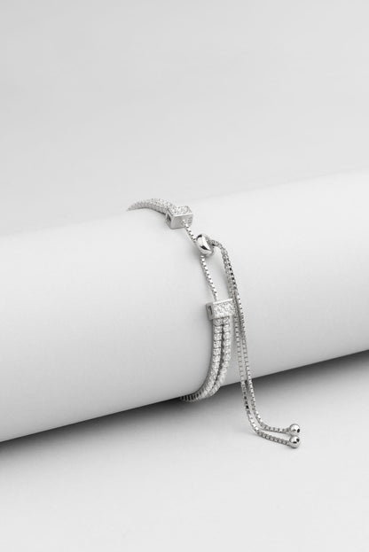 Çift Sıra Su Yolu 18 Ayar Beyaz Altın Kaplama Gümüş Ayarlanabilir Bileklik 5030150199