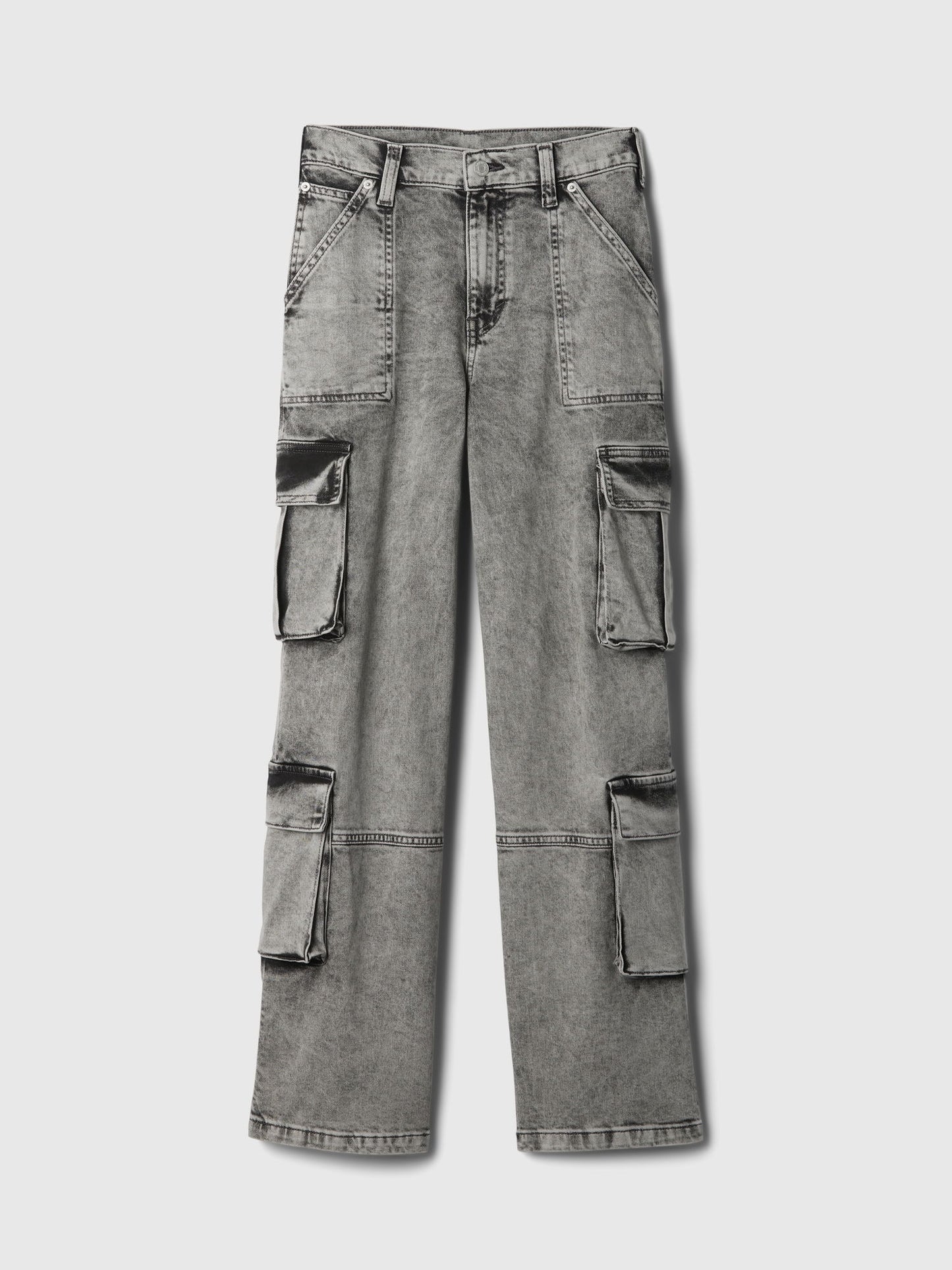 Siyah Mid Rise Double Cargo '90s Loose Jean Pantolon