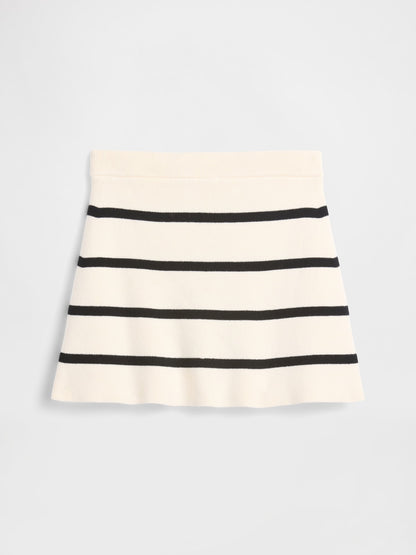 Beyaz Pull-on Stripe Triko Etek