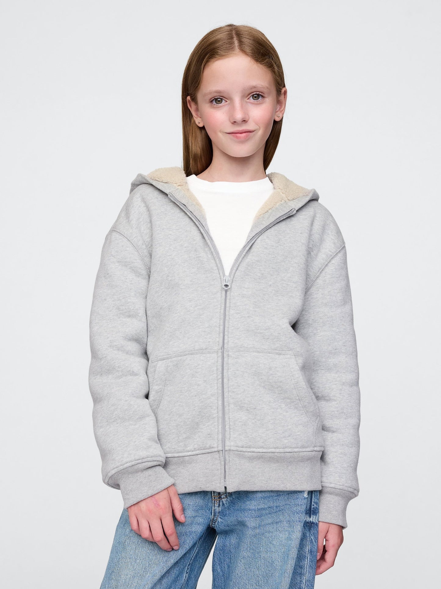 Gri Vintagesoft Sherpa Fermuarlı Sweatshirt