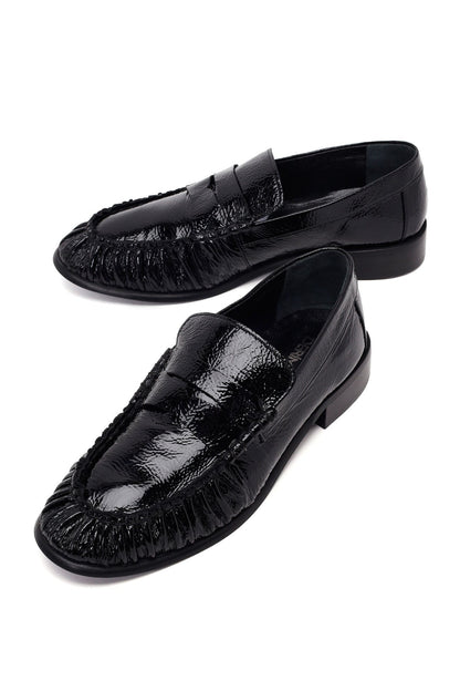 Kadın Siyah Deri Maskülen Loafer