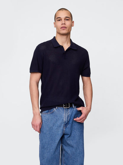 Koyu Gri Dokulu Kroşe Polo T-shirt