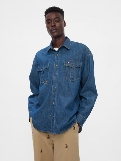 Lacivert Gap × Disney Denim Western Gömlek