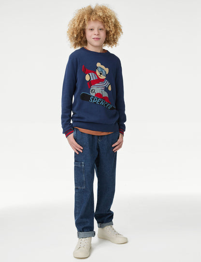Saf Pamuklu Spencer Bear:trade_mark: Noel Temalı Kazak (6-16 Yaş)