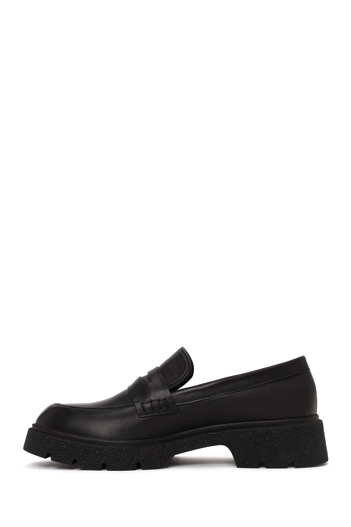 Kadın Siyah Kalın Tabanlı Deri Maskülen Loafer