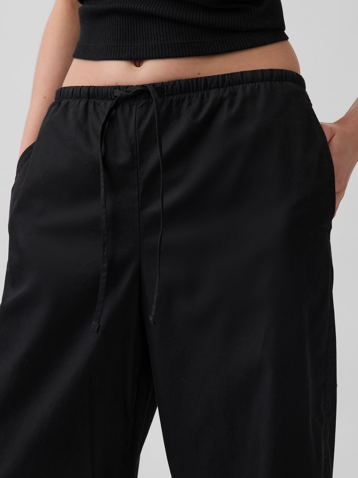 Siyah Poplin Easy Barrel Pantolon