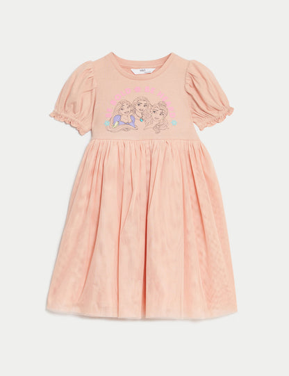 Saf Pamuklu Kısa Kollu Disney Princess™ Elbise (2-7 Yaş)