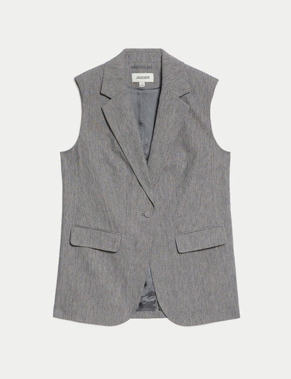 Pamuk Karışımlı Kolsuz Uzun Blazer