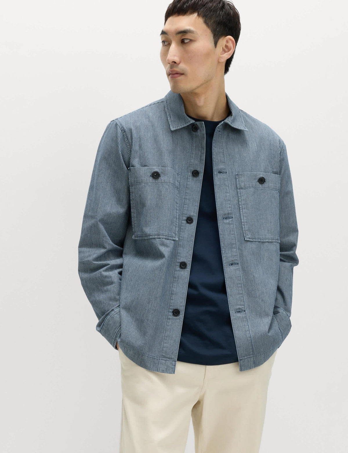 Pamuklu Çizgili Denim Gömlek Ceket