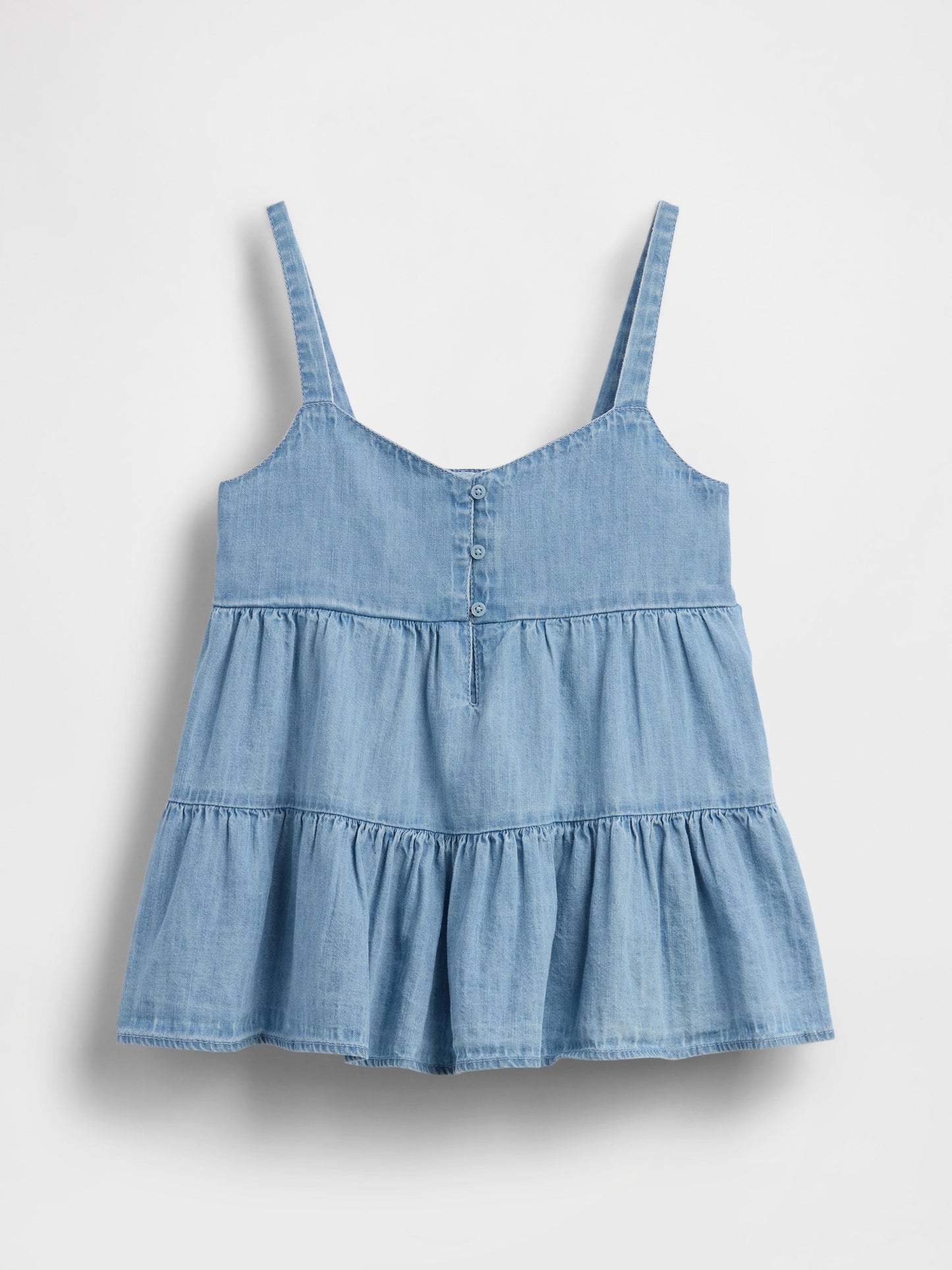 Açık Mavi Denim Tiered Kolsuz Bluz