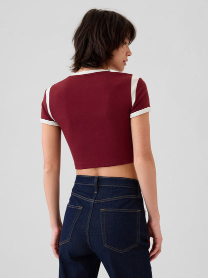 Kırmızı Modern Rib Crop T-shirt