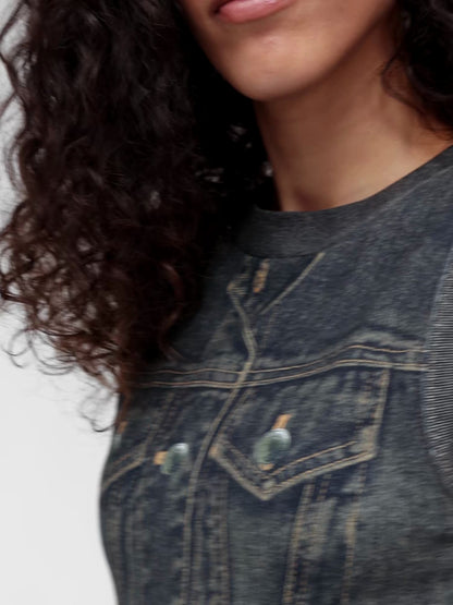 Koyu Mavi Gapstudio Baskılı Denim Terry Elbise
