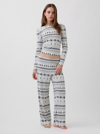 Kırık Beyaz Fair Isle Pijama Takımı