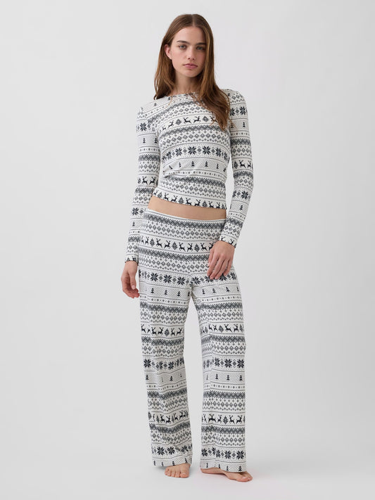 Kırık Beyaz Fair Isle Pijama Takımı