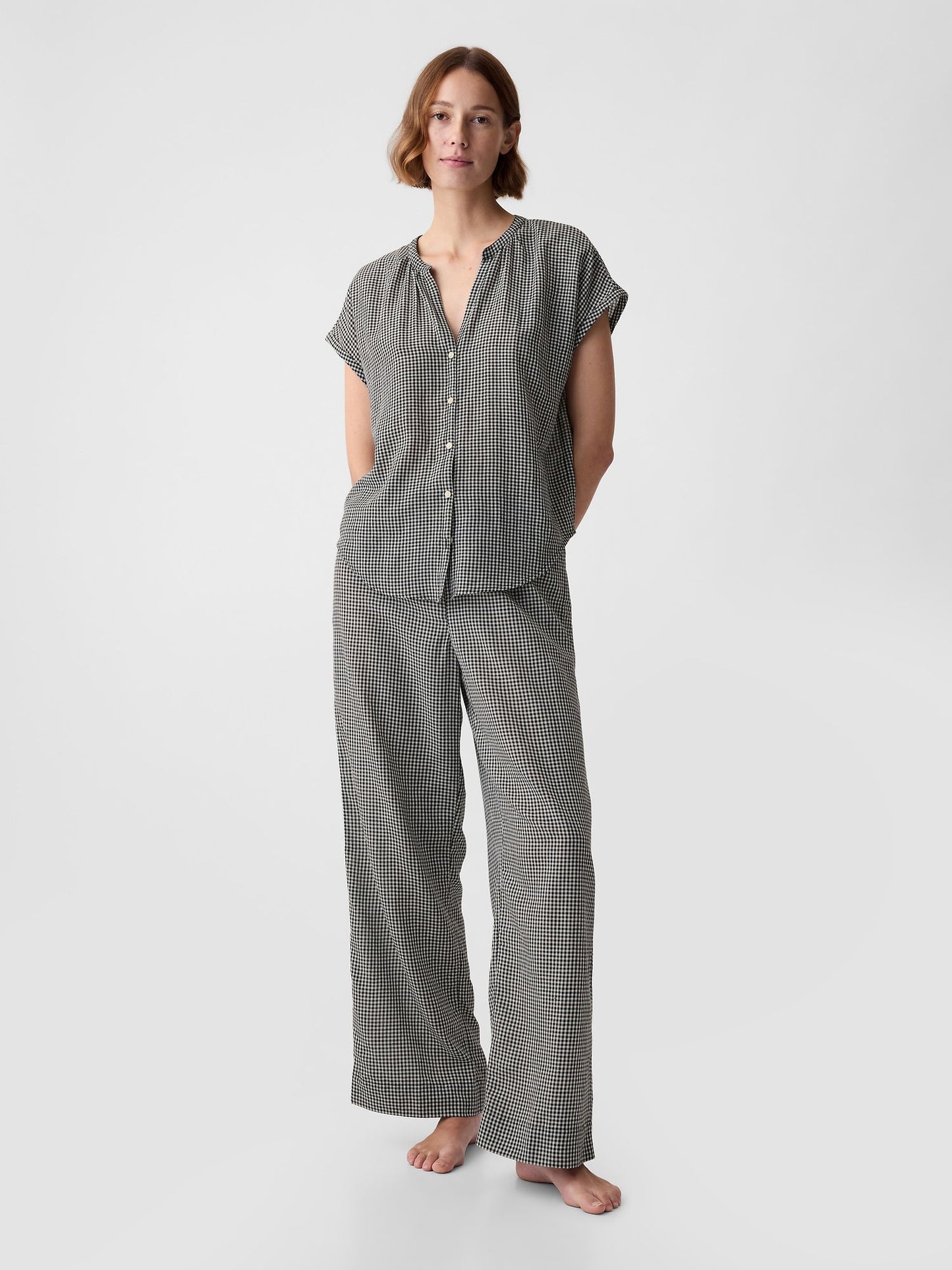Siyah Crinkle Gauze Tencel™ Pijama Üstü