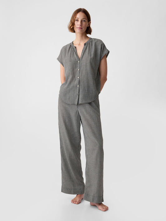 Siyah Crinkle Gauze Tencel™ Pijama Üstü