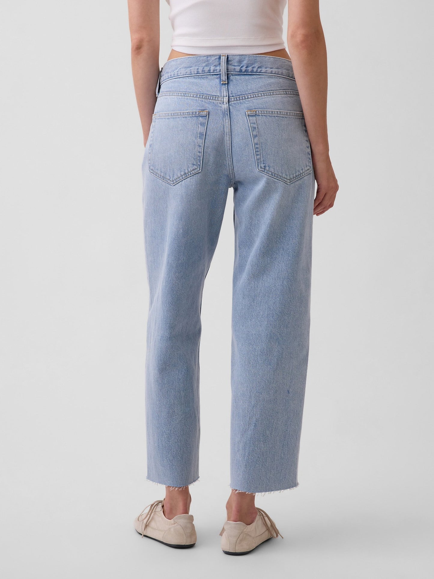Açık Mavi Low Slung Relaxed Crop Jean Pantolon