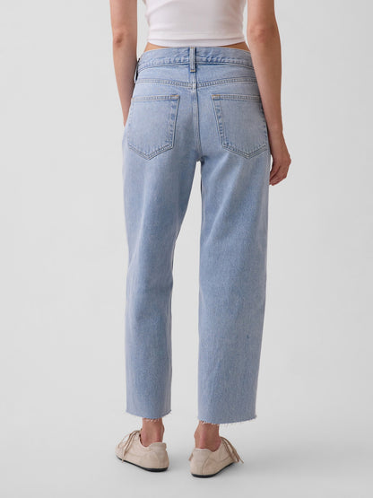 Açık Mavi Low Slung Relaxed Crop Jean Pantolon