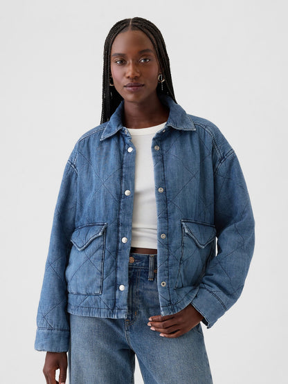 Mavi Yastıklı Denim Gömlek Ceket