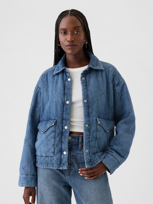 Mavi Yastıklı Denim Gömlek Ceket