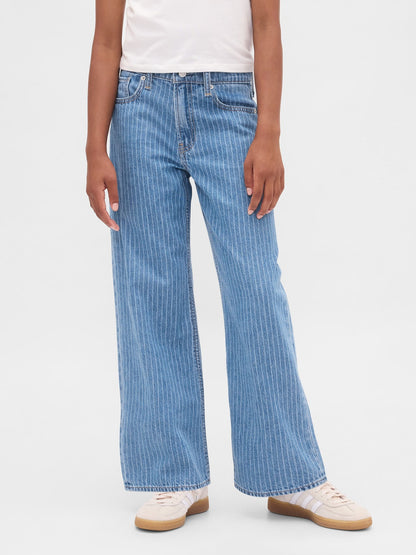 Açık Mavi Low Rise Stride Wide-leg Jean Pantolon