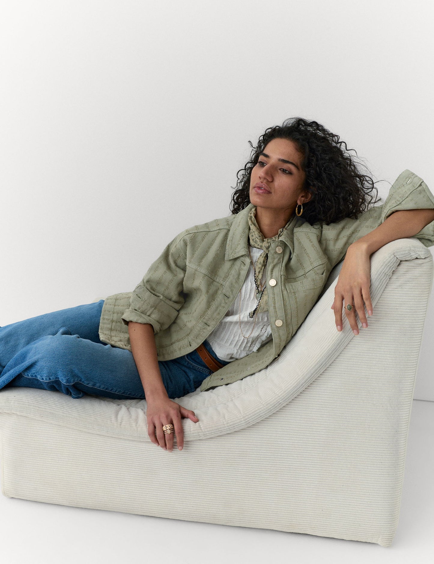 Saf Pamuklu Dokulu Denim Gömlek Ceket