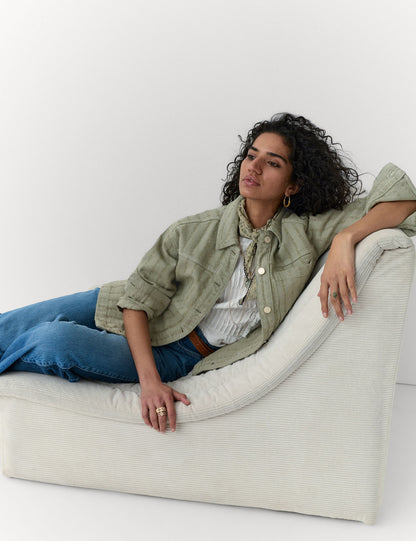 Saf Pamuklu Dokulu Denim Gömlek Ceket