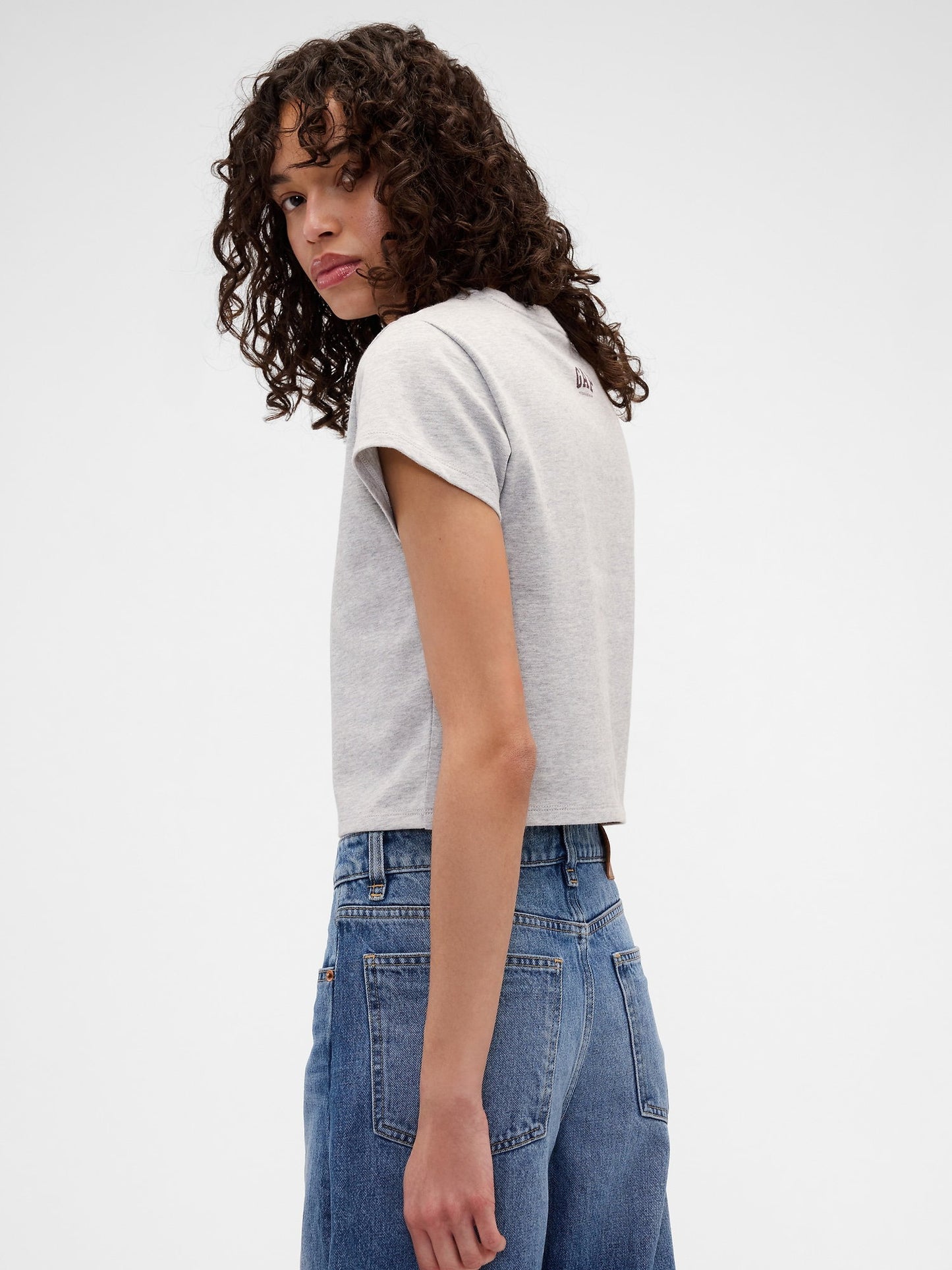 Açık Gri Gap × Victoria Beckham Organik Pamuk Logo Crop T-shirt
