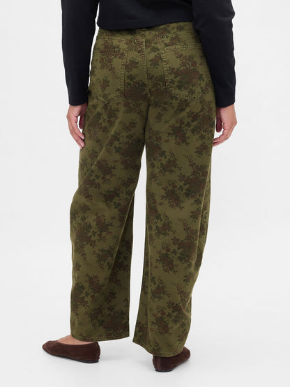 Haki High Rise Barrel Jean Pantolon