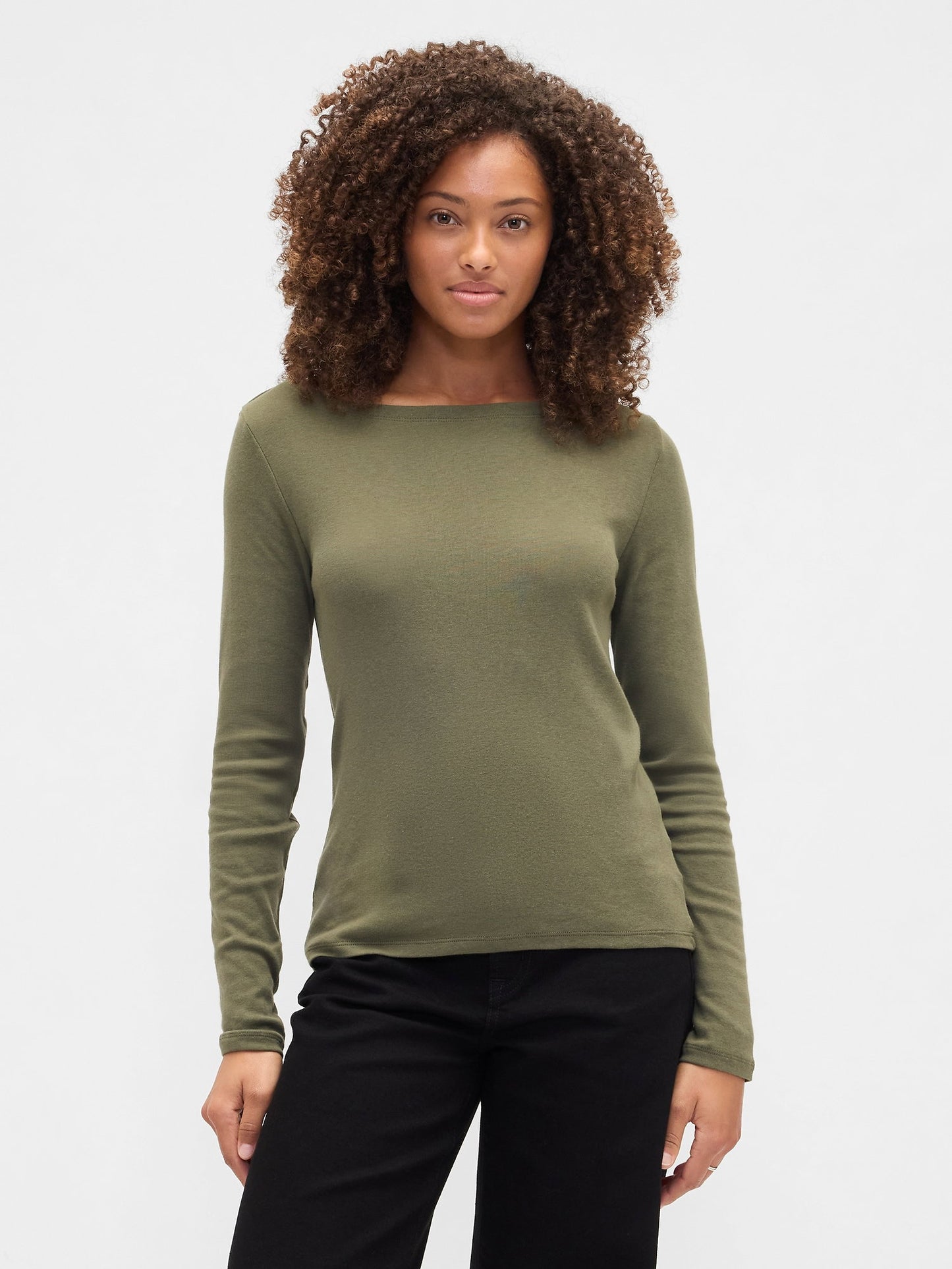 Yeşil Modern Boatneck Yakalı T-shirt