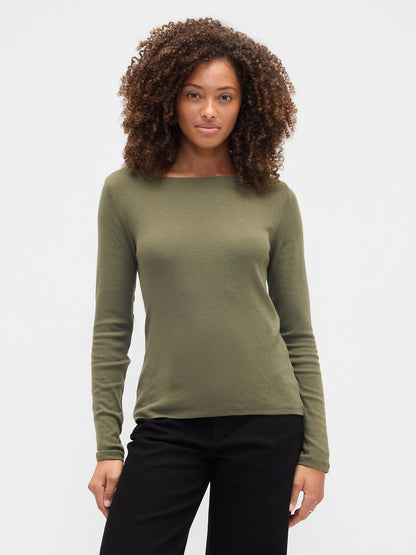 Yeşil Modern Boatneck Yakalı T-shirt