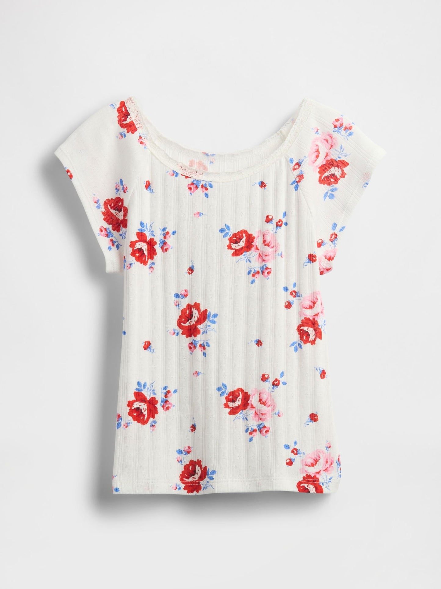 Çok Renkli Dantel Yaka Pointelle T-shirt