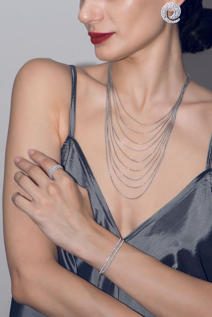 Çift Sıra Su Yolu 18 Ayar Beyaz Altın Kaplama Gümüş Ayarlanabilir Bileklik 5030150199