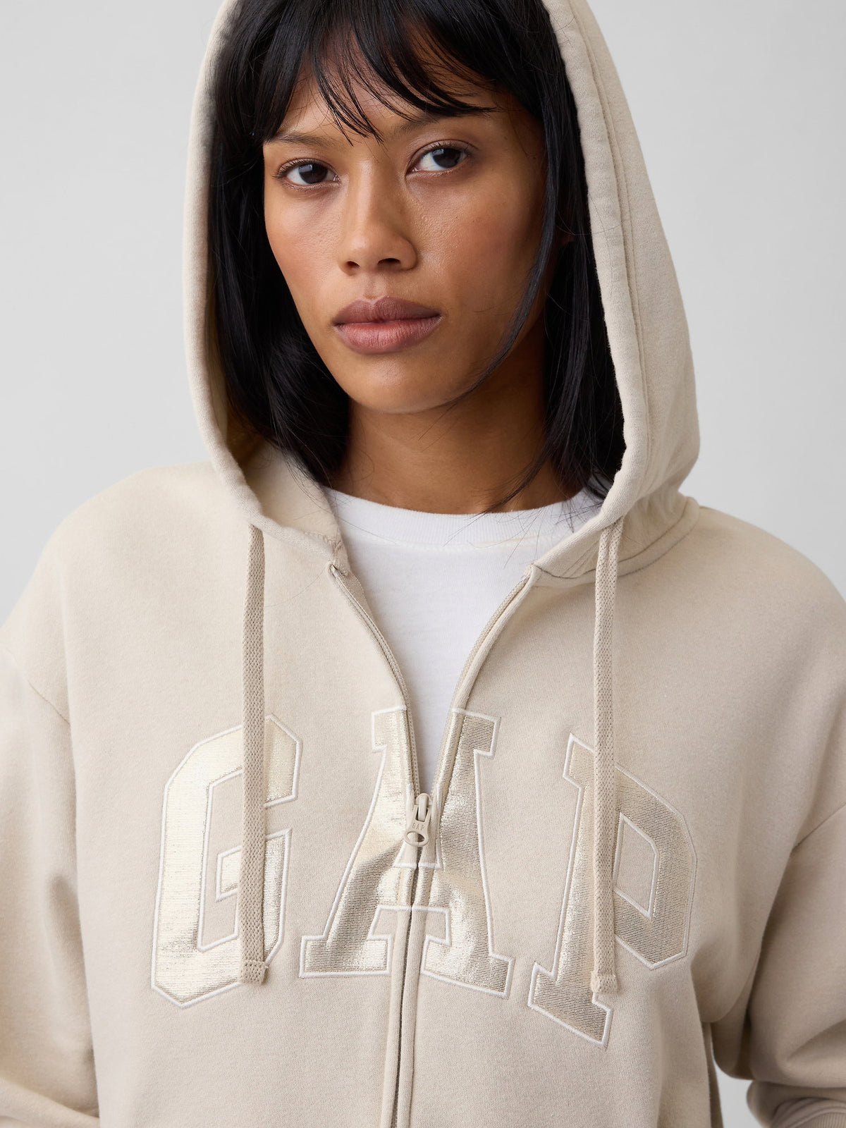 Ekru Gap Logo Fleece Fermuarlı Sweatshirt