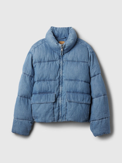Açık Mavi Oversize Denim Puffer Şişme Ceket