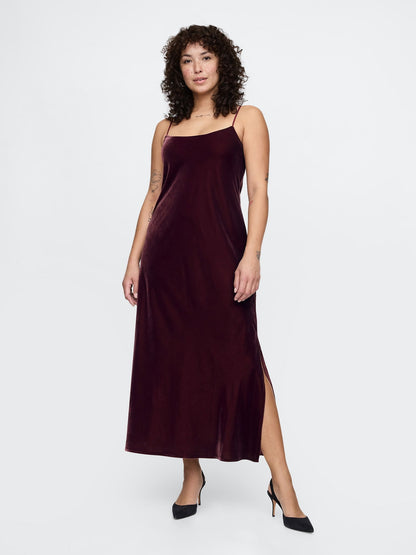 Bordo Kadife Maxi Slip Elbise