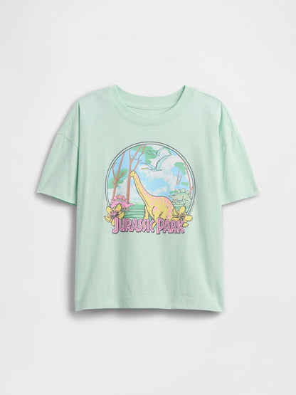 Yeşil Jurassic Park Grafik Baskılı T-shirt
